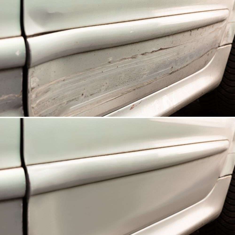 Car scratch repair before and after image