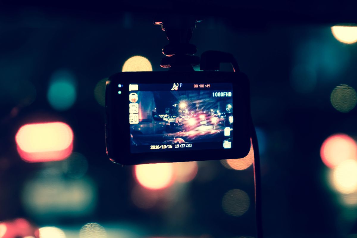 Dash camera mounted on a windshield